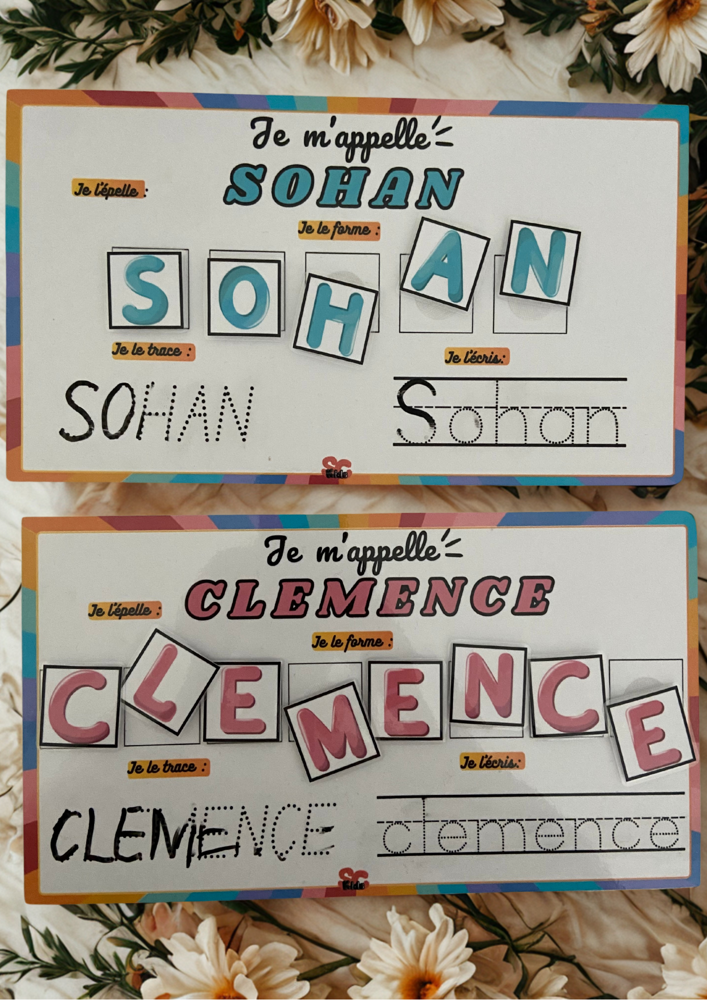 tableau "j'apprend a écrire mon prénom "